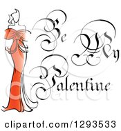 Clipart Of A Ornate Be My Valentine Text With A Lady In Red 2 Royalty Free Vector Illustration