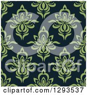 Clipart Of A Seamless Pattern Background Of Vintage Green Floral Royalty Free Vector Illustration