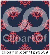 Clipart Of A Seamless Pattern Background Of Vintage Pink Floral On Navy Blue Royalty Free Vector Illustration