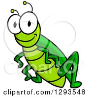 Poster, Art Print Of Cartoon Green Happy Grasshopper