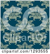 Poster, Art Print Of Seamless Pattern Background Of Yellow Lotus Henna Flowers On Navy Blue