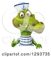Clipart Of A 3d Sailor Crocodile Holding A Thumb Up Over A Sign Royalty Free Illustration