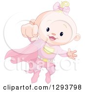 Poster, Art Print Of Cute Blond Caucasian Super Hero Baby Girl Flying
