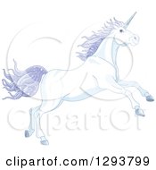 Poster, Art Print Of Magical Leaping White Unicorn With Sparkly Purple Hair