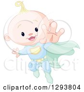 Poster, Art Print Of Cute Blond Caucasian Super Hero Baby Boy Flying
