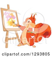 Poster, Art Print Of Cute Happy Squirrel Artist Painting A Canvas On An Easel