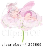 Happy Pink Fairy Sleeping On A Flower