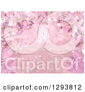 Clipart Of A Path Leading To A Fairy Tale Castle Through Pink Blossoming Trees And Ferns Royalty Free Vector Illustration