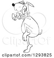 Lineart Clipart Of A Black And White Dog In A Karate Crane Stance Royalty Free Outline Vector Illustration