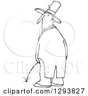 Lineart Clipart Of A Black And White St Patricks Day Leprechaun Looking Back Over His Shoulder And Peeing Royalty Free Outline Vector Illustration