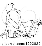 Poster, Art Print Of Black And White Woman In Her Robe Sitting With Coffee And Using A Laptop Computer