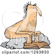Hairy Caveman Pooping And Sitting On A Rock