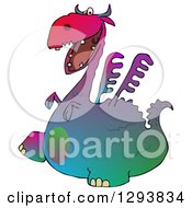 Poster, Art Print Of Gradient Colorful Dragon Walking To The Left
