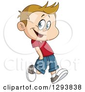 Clipart Of A Casual Happy Dirty Blond White Boy Walking Wit His Hands In His Pockets Royalty Free Vector Illustration by yayayoyo