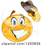 Clipart Of A Grinning Yellow Smiley Emoticon Face Tipping His Hat Royalty Free Vector Illustration