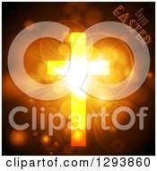 Poster, Art Print Of Golden Cross With Glowing Flares And Light With Happy Easter Text