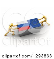 Poster, Art Print Of 3d Gold Mannequins Successfully Connecting Russian And European Flag Puzzle Pieces Together