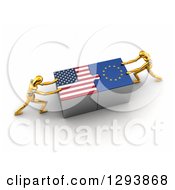 Poster, Art Print Of 3d Gold Mannequins Successfully Connecting American And European Flag Puzzle Pieces Together