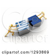 Poster, Art Print Of 3d Gold Mannequins Pushing Greek And European Flag Puzzle Pieces Together To Find A Solution