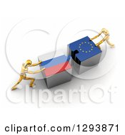 Poster, Art Print Of 3d Gold Mannequins Pushing Russian And European Flag Puzzle Pieces Together To Find A Solution