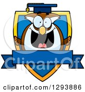Badge Or Label Of A Happy Professor Owl Over A Shield And Blank Banner