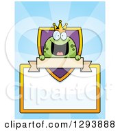 Poster, Art Print Of Badge Or Label Of A Happy Frog Prince Over A Shield Blank Sign And Banner Over Blue Rays