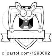 Poster, Art Print Of Badge Or Label Of A Happy Black And White Bunny Rabbit Over A Shield And Blank Banner