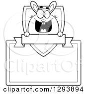 Poster, Art Print Of Badge Or Label Of A Black And White Happy Bunny Rabbit Over A Shield And Blank Banner And Sign