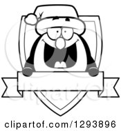 Poster, Art Print Of Badge Or Label Of A Black And White Happy Christmas Penguin Over A Shield And Blank Banner