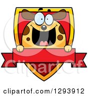 Clipart Of A Badge Or Label Of A Happy Dog Over A Shield And Blank Banner Royalty Free Vector Illustration by Cory Thoman