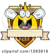 Badge Or Label Of A Happy Queen Or King Bee Over A Shield And Blank Banner