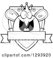 Badge Or Label Of A Black And White Happy Queen Or King Bee Over A Shield And Blank Banner