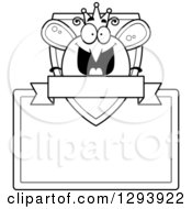 Poster, Art Print Of Badge Or Label Of A Black And White Happy Queen Or King Bee Over A Shield Sign And Blank Banner