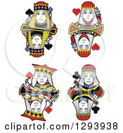 Clipart Of Borderless Queen Playing Card Designs Royalty Free Vector Illustration