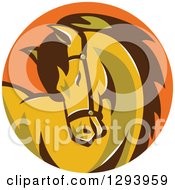 Poster, Art Print Of Retro Horse Curling Its Neck In An Orange Circle