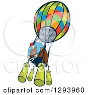 Cartoon White Male Aviator Cutting Bags From A Hot Air Balloon