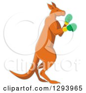 Poster, Art Print Of Retro Kangaroo In Boxing Gloves With A Blue Outline