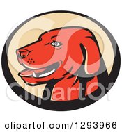 Clipart Of A Retro Red Labrador Retriever Head In A Black And Tan Oval Royalty Free Vector Illustration