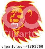 Poster, Art Print Of Retro Red Orange And Yellow Roaring Lion Head