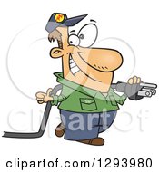 Cartoon Happy White Male Electrician Walking With A Power Cord And Giving A Thumb Up