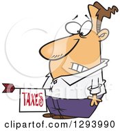Cartoon Disturbed White Man With A Taxes Arrow In His Belly