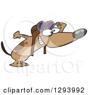 Cartoon Brown Pilot Dog Wearing Goggles And Peering Excitedly To The Right