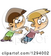 Poster, Art Print Of Cartoon Mean White Girl Bullying And Shoving A Boy