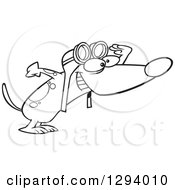Poster, Art Print Of Black And White Cartoon Excited Pilot Dog Wearing Goggles And Peering To The Right