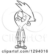 Lineart Clipart Of A Black And White Cartoon Boy Ignoring Something Royalty Free Outline Vector Illustration