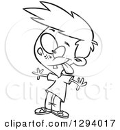 Lineart Clipart Of A Black And White Cartoon Boy Making A Funny Face On Insanity Day Royalty Free Outline Vector Illustration by toonaday