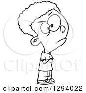 Lineart Clipart Of A Black And White Cartoon Casual Angry Boy Pouting Royalty Free Outline Vector Illustration