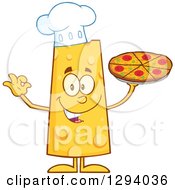 Cartoon Happy Cheese Chef Character Holding Up A Pizza