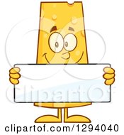 Cartoon Happy Cheese Character Holding A Blank Sign