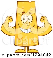 Cartoon Happy Cheese Character Flexing His Arm Muscles